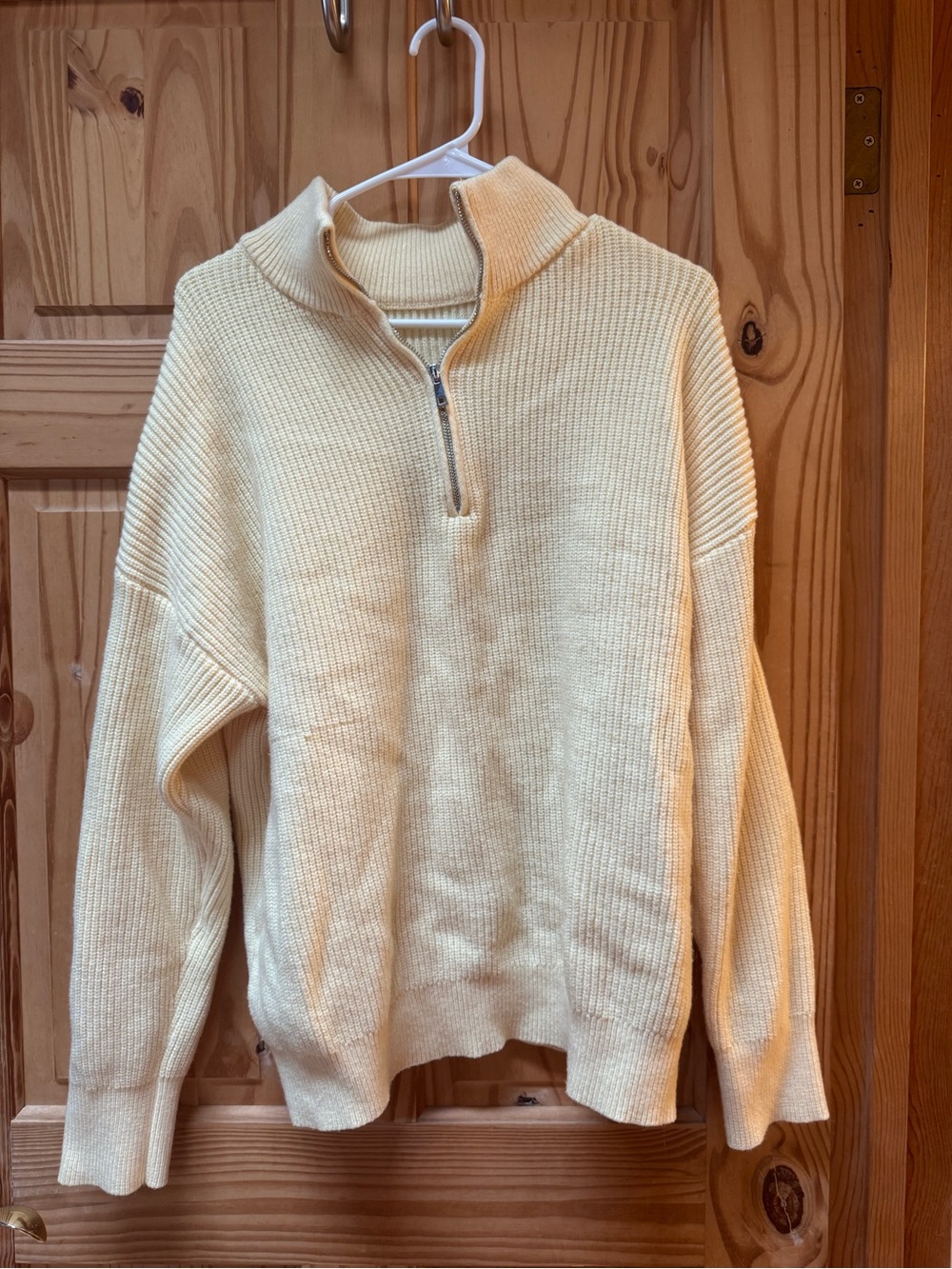 Women’s Cream Half-Zip Ribbed Sweater